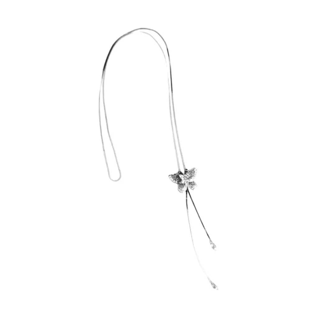 Crystal Butterfly Lariat Necklace Adjustable Silver